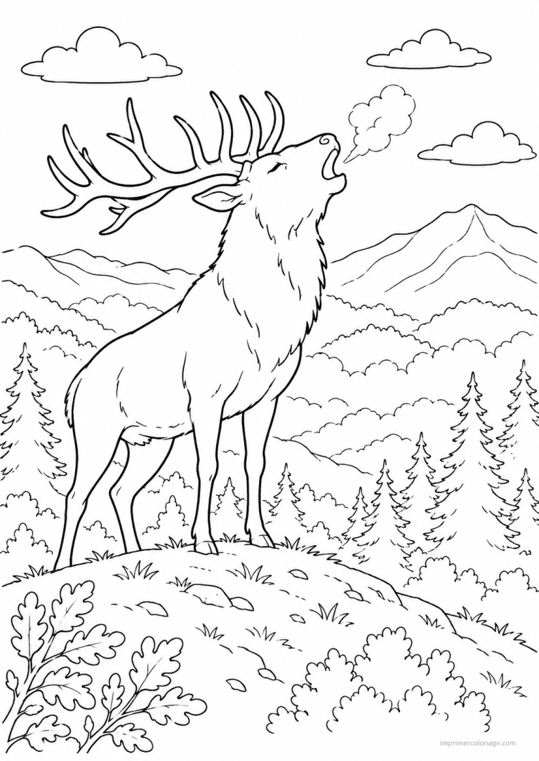 coloriage cerf brame colline brume automne - dessin gratuit &agrave; imprimer