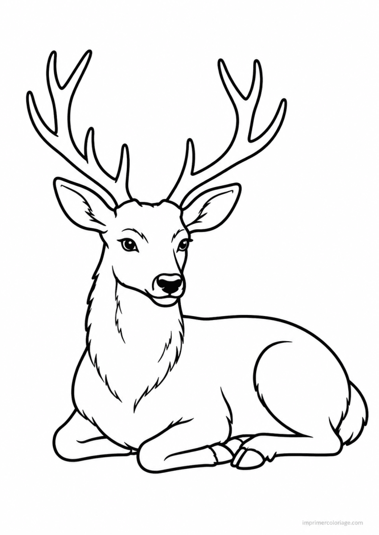 coloriage cerf couche repos bois - dessin gratuit &agrave; imprimer