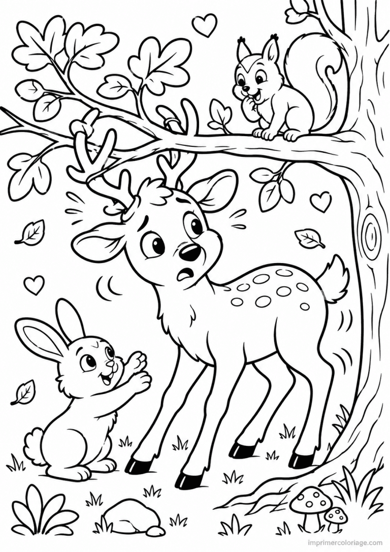 coloriage cerf cute bois coinces branche - dessin gratuit &agrave; imprimer