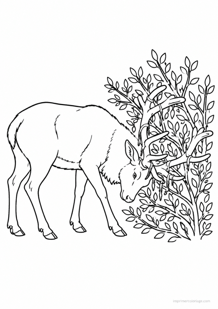 coloriage cerf fraye velours buisson - dessin gratuit &agrave; imprimer