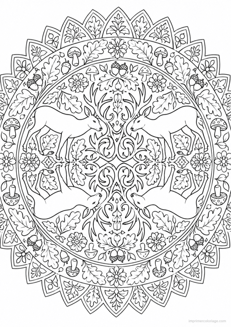 coloriage cerf mandala quatre bois centre - dessin gratuit &agrave; imprimer