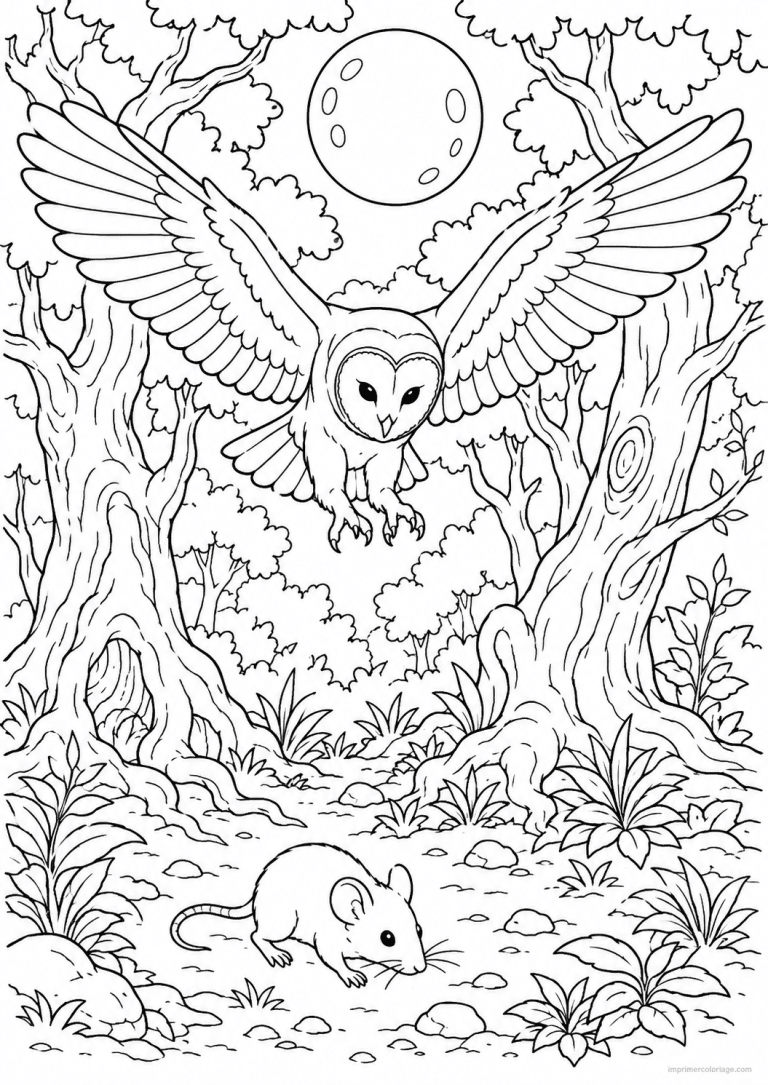 coloriage chouette chasse nuit souris lune à imprimer coloriage chouette chasse nuit souris lune - dessin gratuit à imprimer