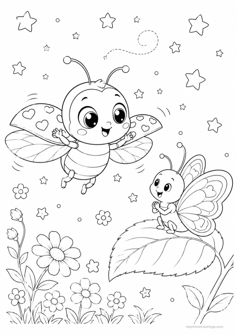coloriage coccinelle cute vol papillon - dessin gratuit &agrave; imprimer