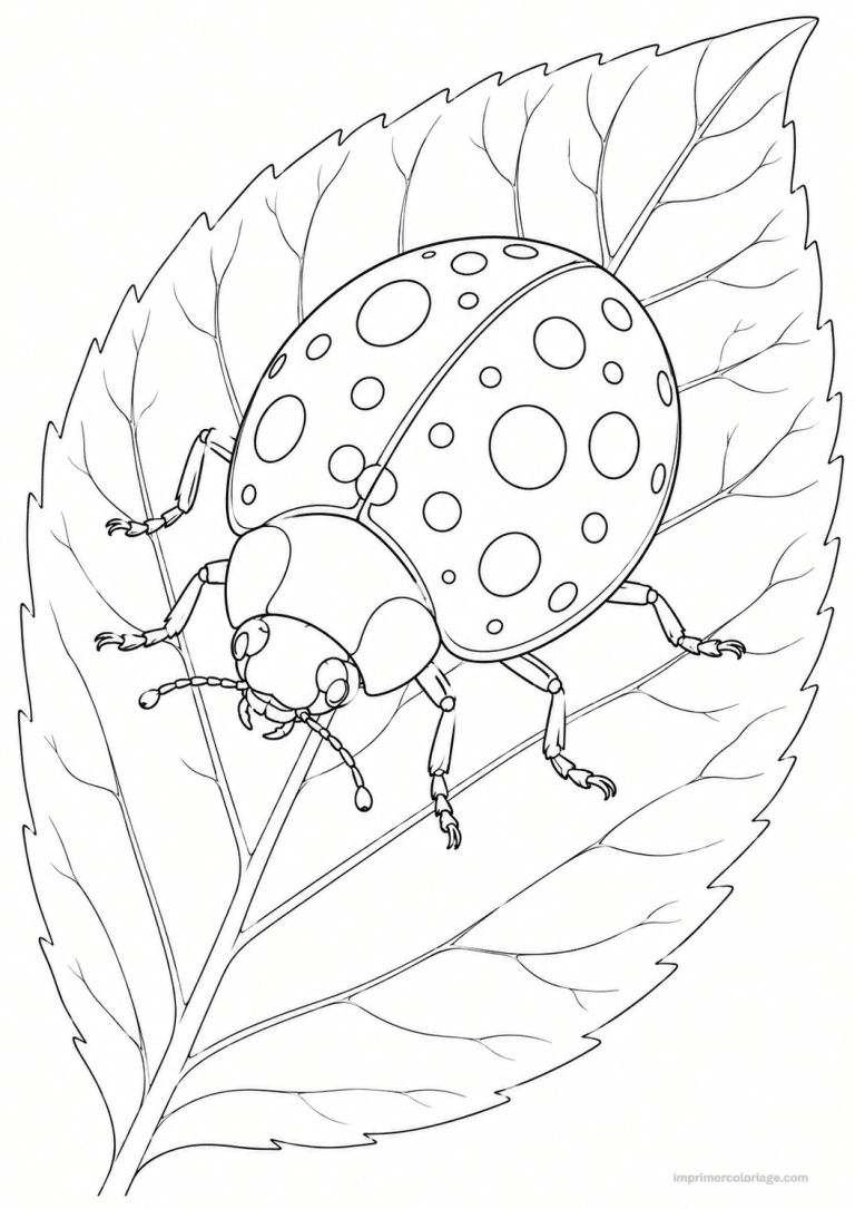 coloriage coccinelle fins feuille realiste - dessin gratuit &agrave; imprimer