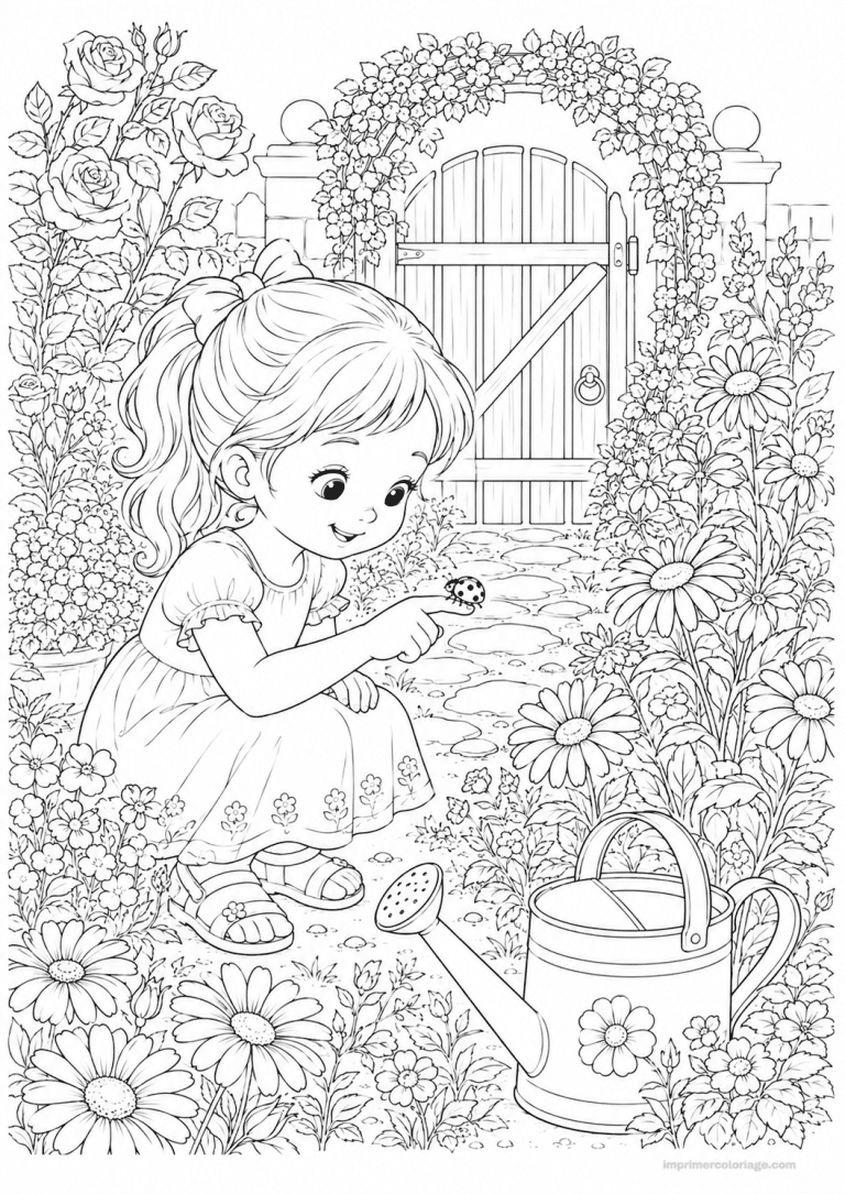 coloriage coccinelle scene fille doigt - dessin gratuit &agrave; imprimer