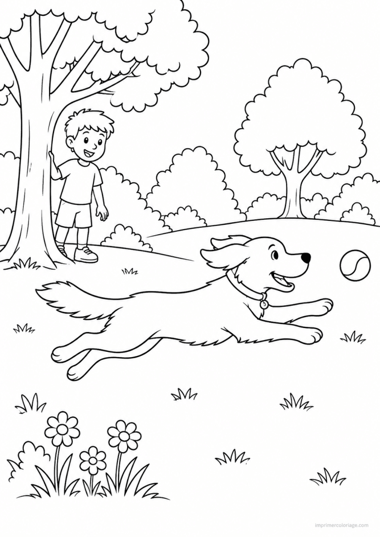 coloriage compagnie chien balle parc enfant - dessin gratuit &agrave; imprimer