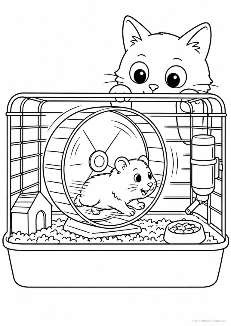 coloriage compagnie hamster roue chat regard - dessin gratuit &agrave; imprimer