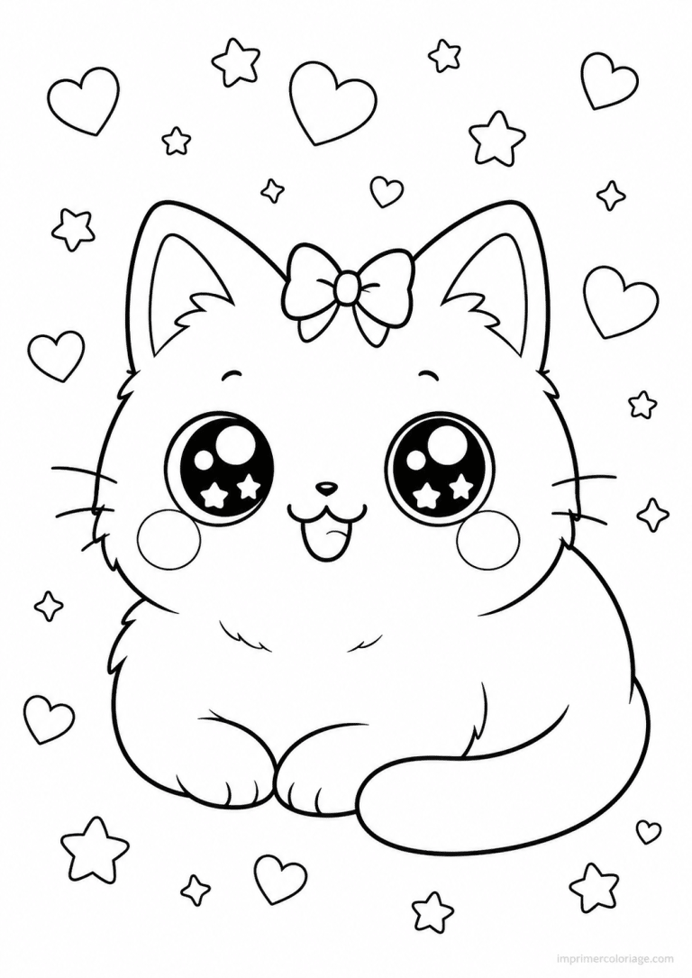 coloriage compagnie kawaii chat pain coeurs - dessin gratuit &agrave; imprimer