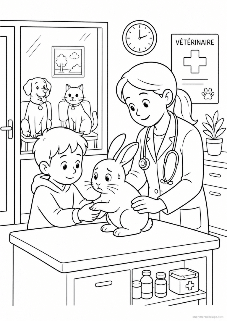 coloriage compagnie veterinaire lapin enfant - dessin gratuit &agrave; imprimer