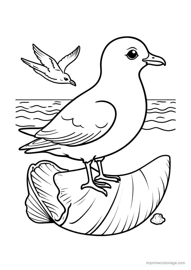 coloriage coquillage mouette sur un coquillage - dessin gratuit &agrave; imprimer