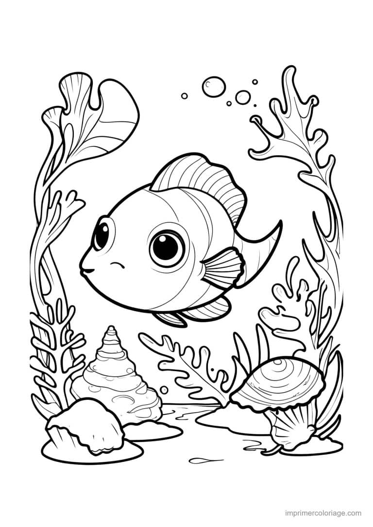 coloriage coquillage poisson clown et coquillages - dessin gratuit &agrave; imprimer