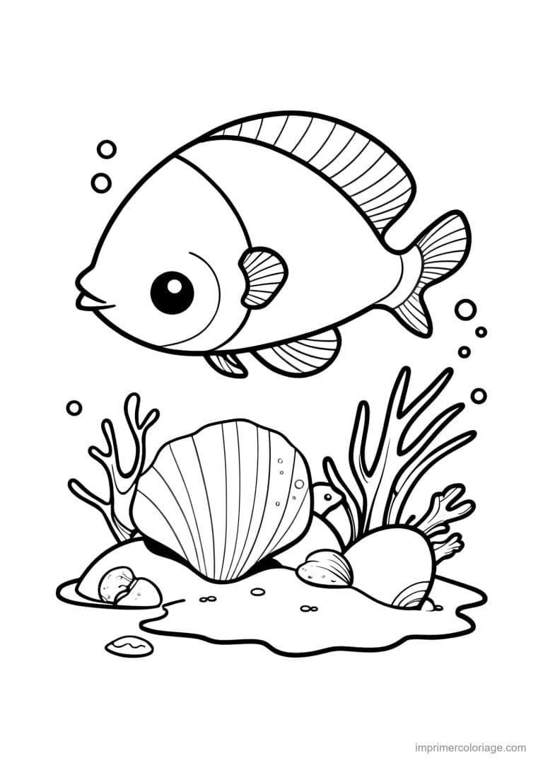 coloriage coquillage poisson et coquille saint jacques - dessin gratuit &agrave; imprimer