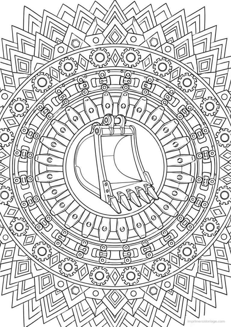 coloriage engin chantier mandala godet centre - dessin gratuit &agrave; imprimer