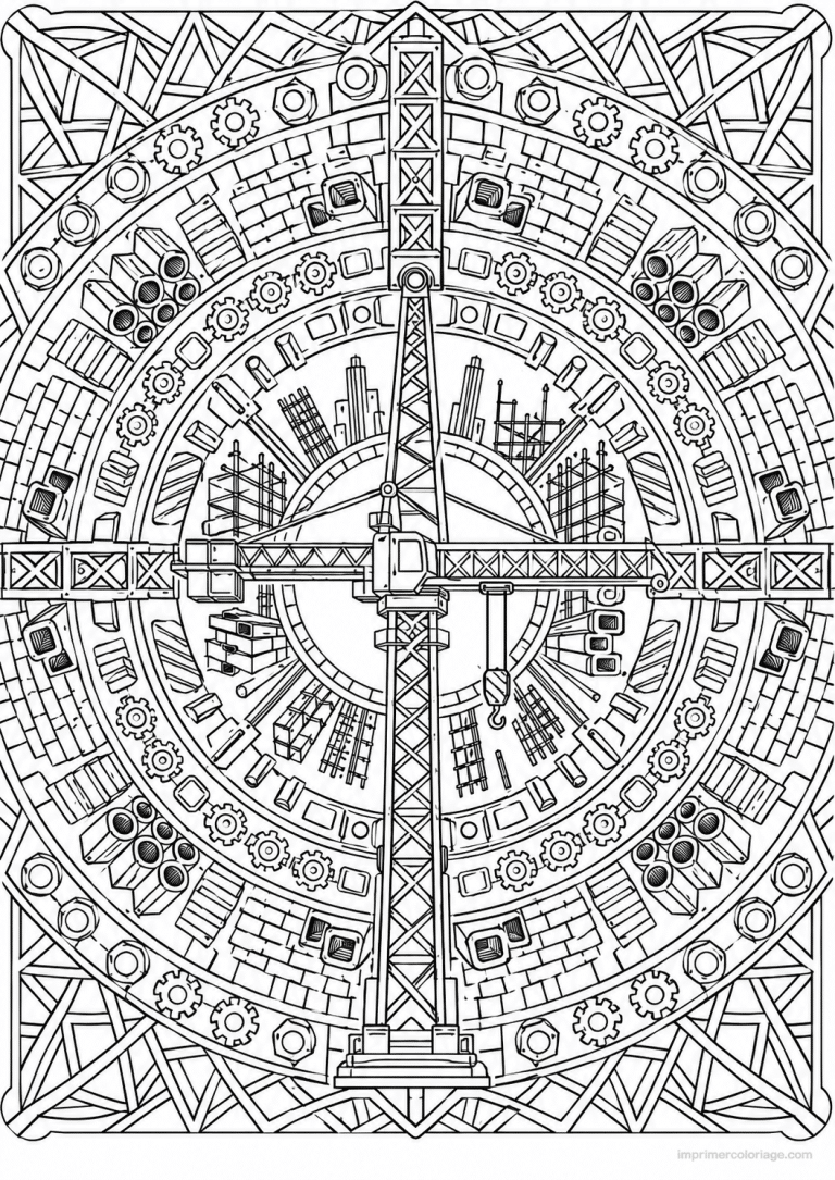 coloriage engin chantier mandala grue tour - dessin gratuit &agrave; imprimer