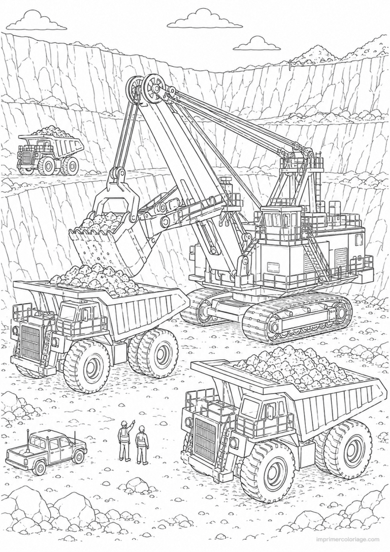 coloriage engin chantier scene carriere geante - dessin gratuit &agrave; imprimer
