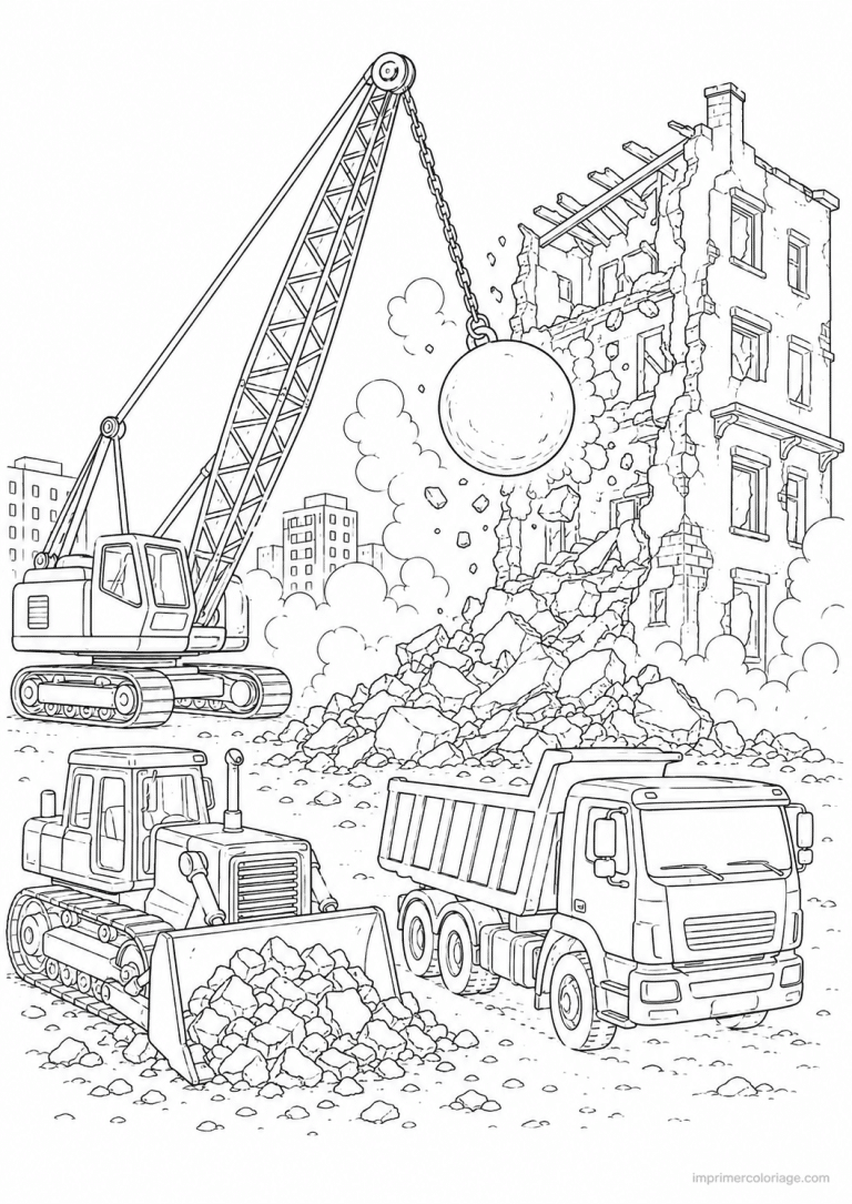 coloriage engin chantier scene demolition boule - dessin gratuit &agrave; imprimer