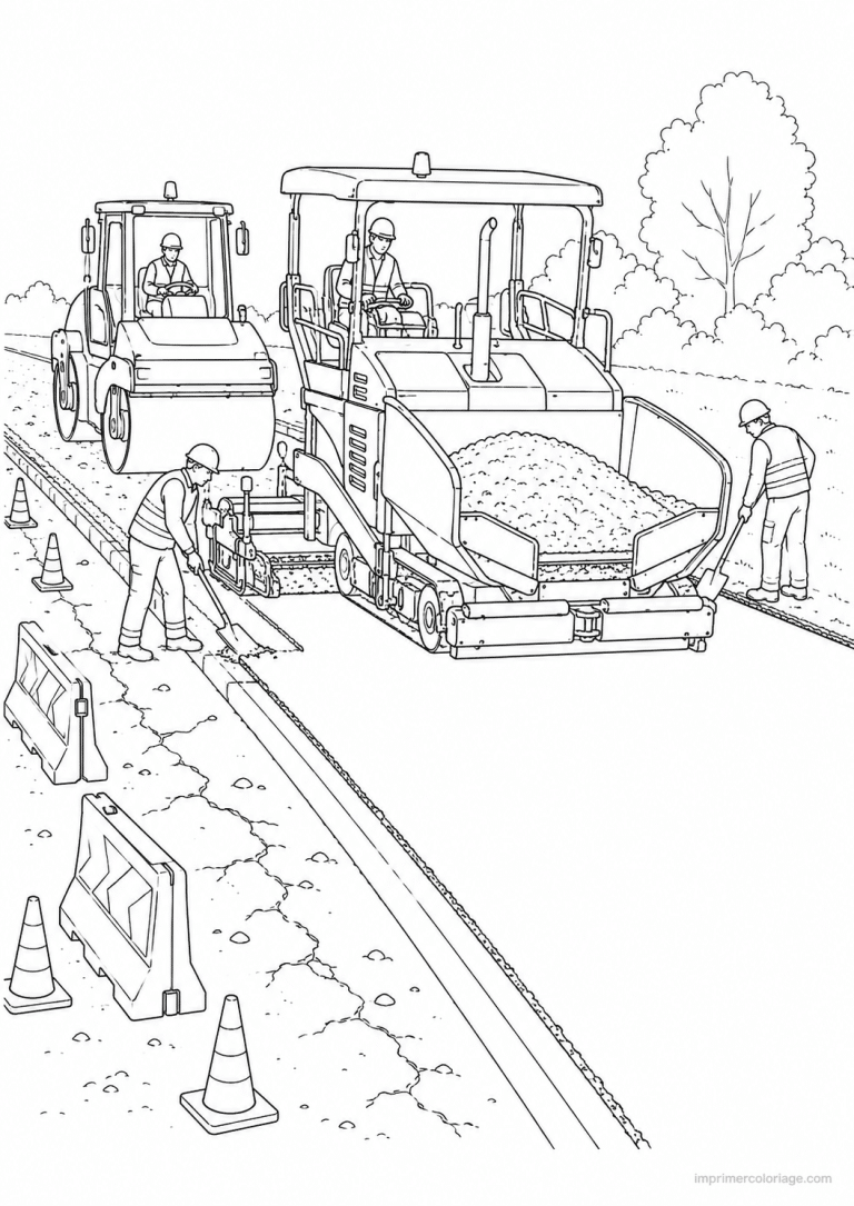 coloriage engin chantier scene route asphalt - dessin gratuit &agrave; imprimer