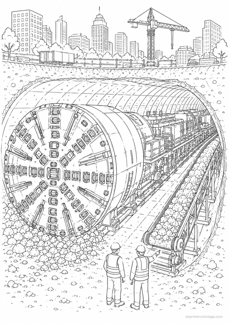 coloriage engin chantier scene tunnelier - dessin gratuit &agrave; imprimer