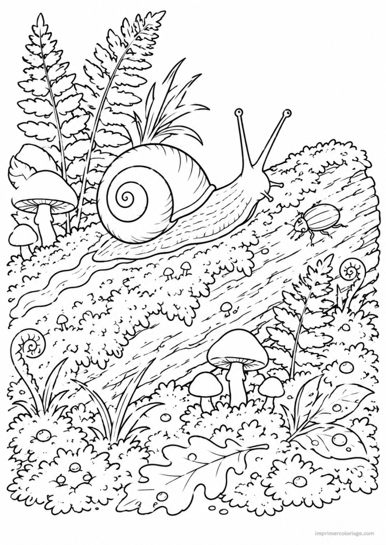 coloriage escargot tronc mousse champignons à imprimer coloriage escargot tronc mousse champignons - dessin gratuit à imprimer