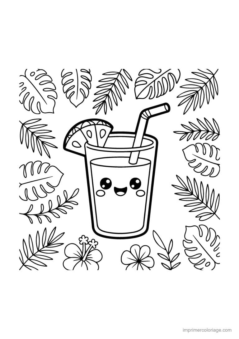coloriage ete boisson tropicale kawaii - dessin gratuit &agrave; imprimer