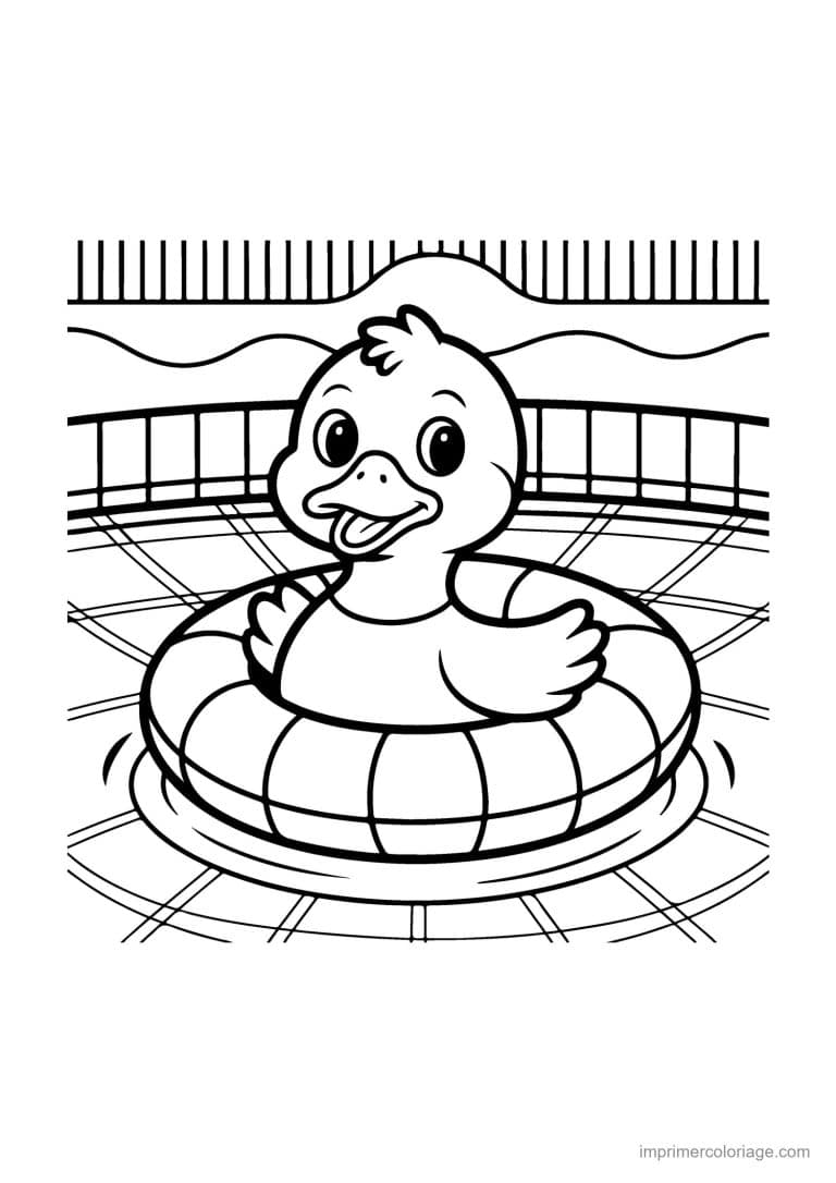 coloriage ete canard bouee piscine - dessin gratuit &agrave; imprimer