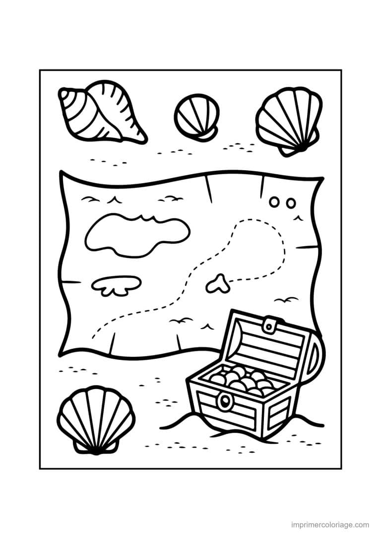coloriage ete carte au tresor - dessin gratuit &agrave; imprimer