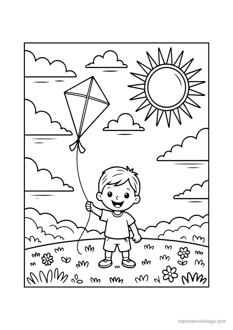 coloriage ete cerf volant enfant - dessin gratuit &agrave; imprimer