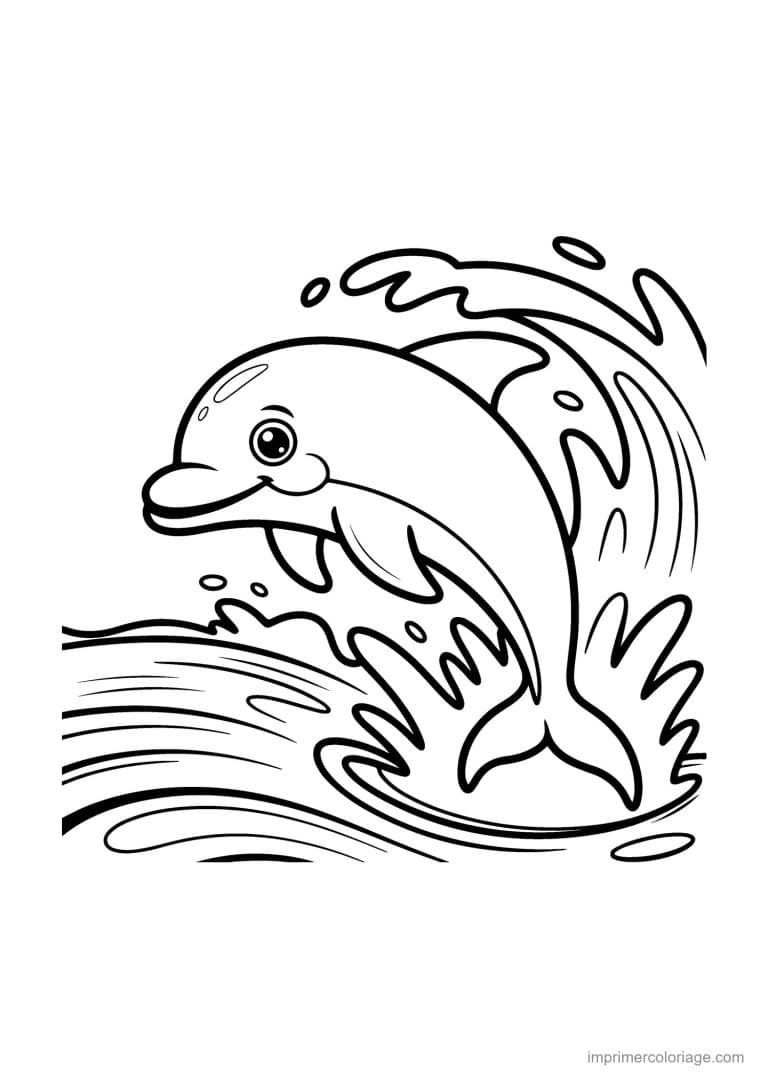 coloriage ete dauphin vague - dessin gratuit &agrave; imprimer