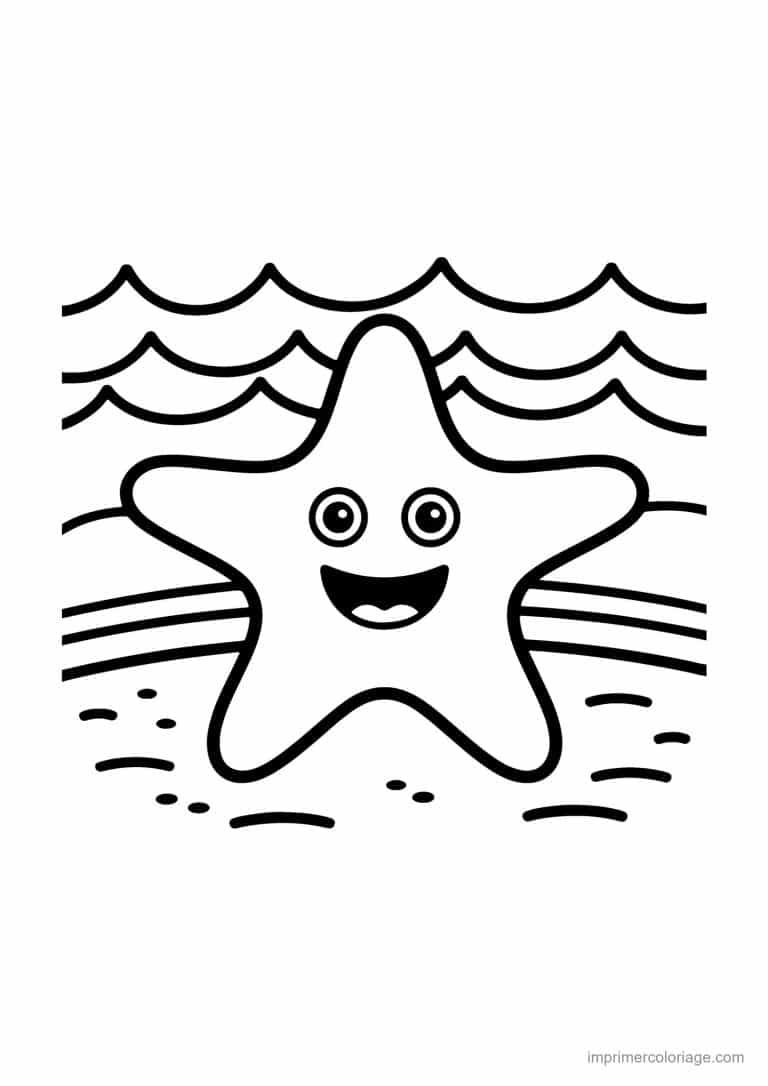 coloriage ete etoile de mer souriante - dessin gratuit &agrave; imprimer