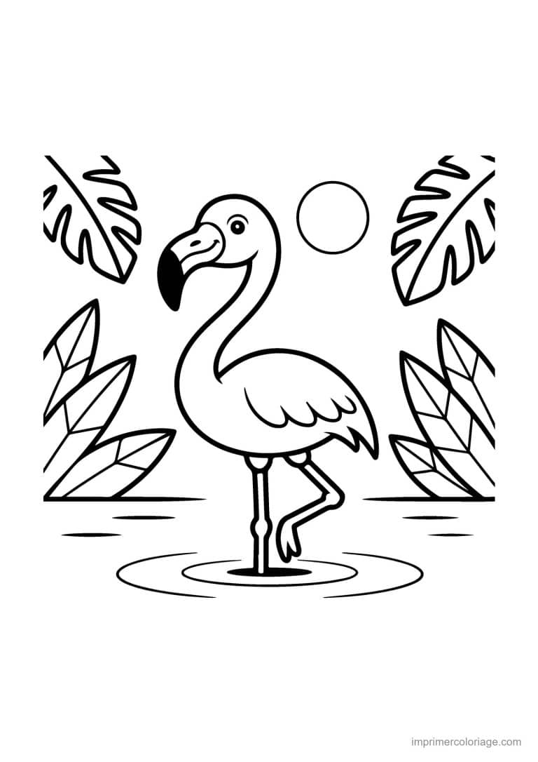 coloriage ete flamant rose soleil - dessin gratuit &agrave; imprimer