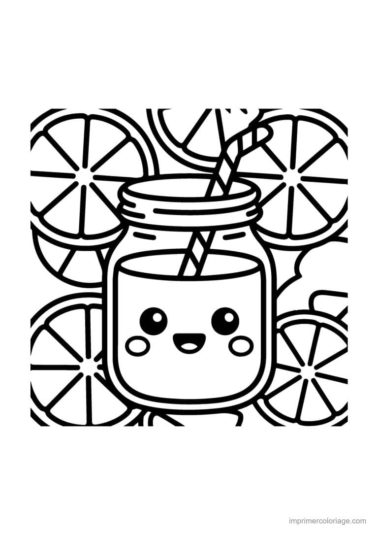 coloriage ete limonade kawaii bocal - dessin gratuit &agrave; imprimer