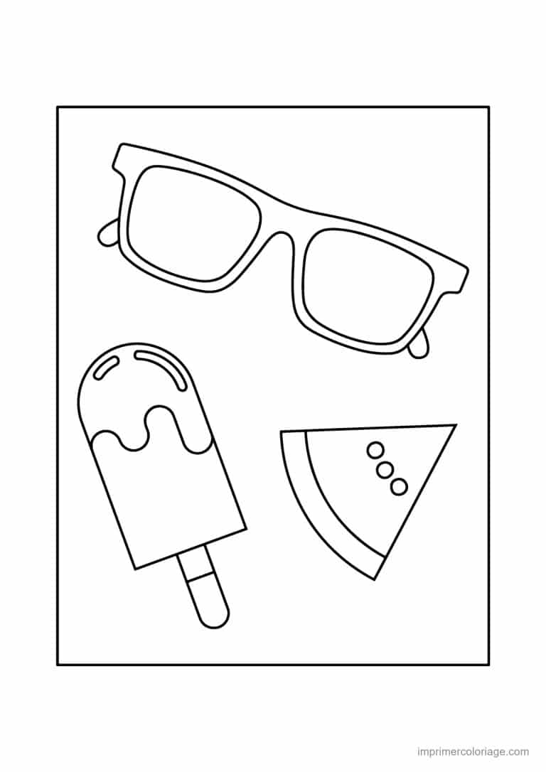 coloriage ete lunettes glace pasteque - dessin gratuit &agrave; imprimer
