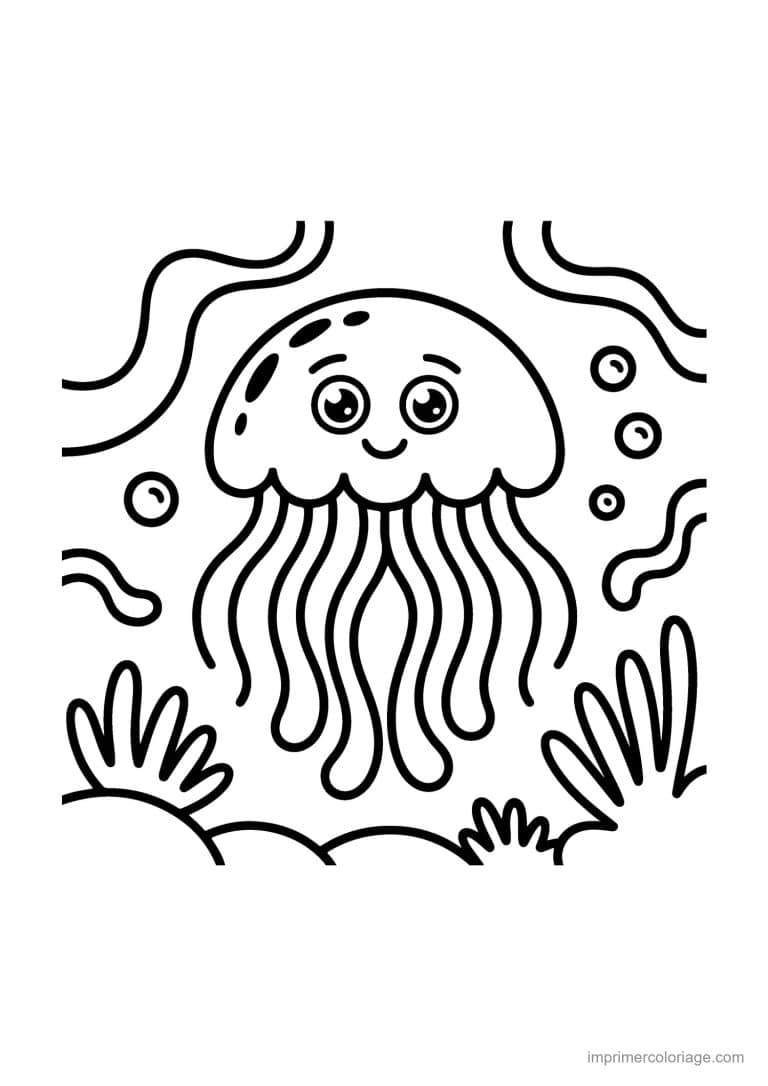coloriage ete meduse mignonne - dessin gratuit &agrave; imprimer