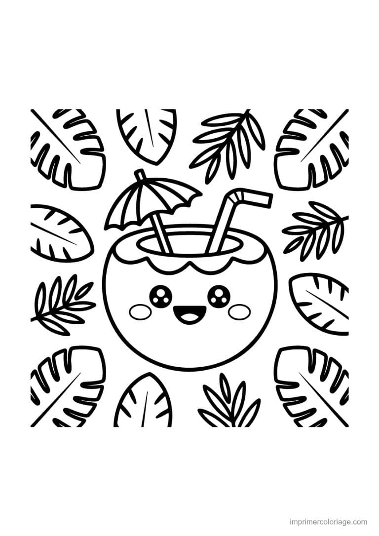 coloriage ete noix de coco parasol - dessin gratuit &agrave; imprimer