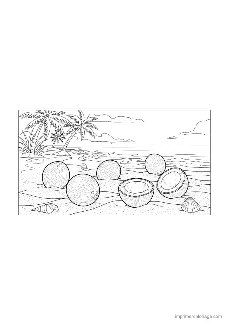 coloriage ete noix de coco plage - dessin gratuit &agrave; imprimer