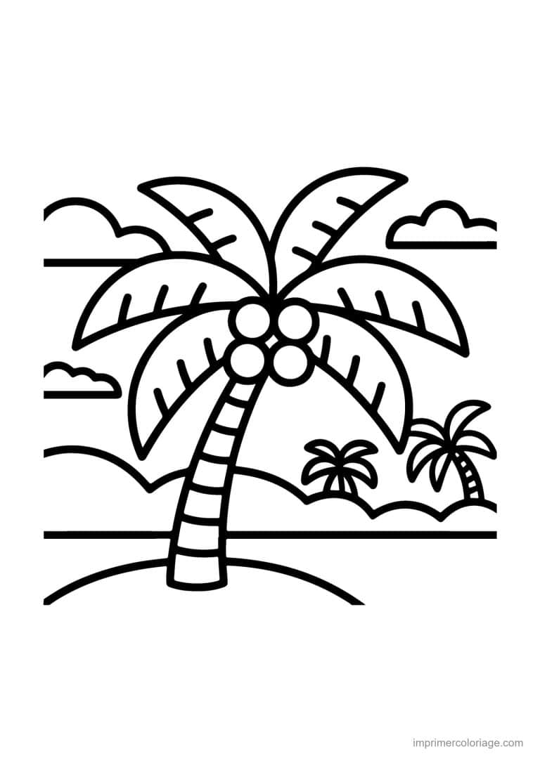 coloriage ete palmier plage - dessin gratuit &agrave; imprimer