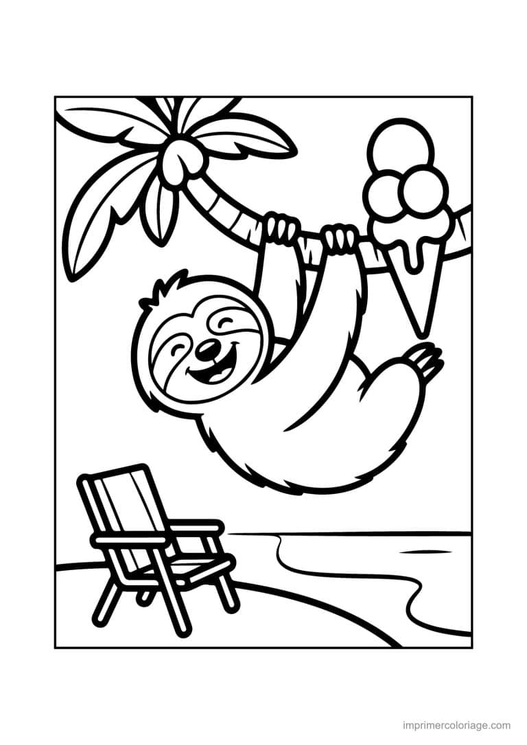 coloriage ete paresseux glace transat - dessin gratuit &agrave; imprimer