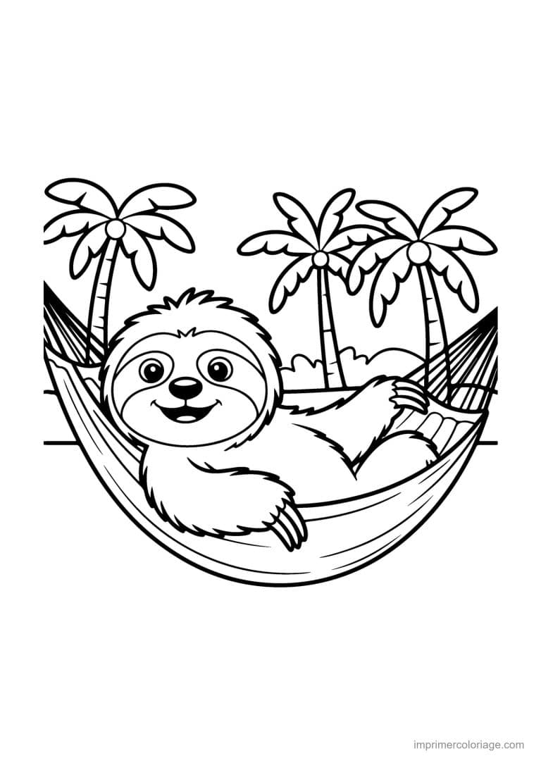 coloriage ete paresseux hamac - dessin gratuit &agrave; imprimer