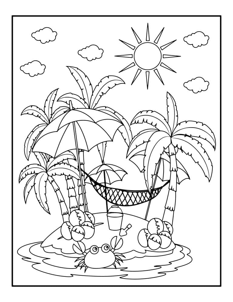 coloriage ete plage ile - dessin gratuit &agrave; imprimer
