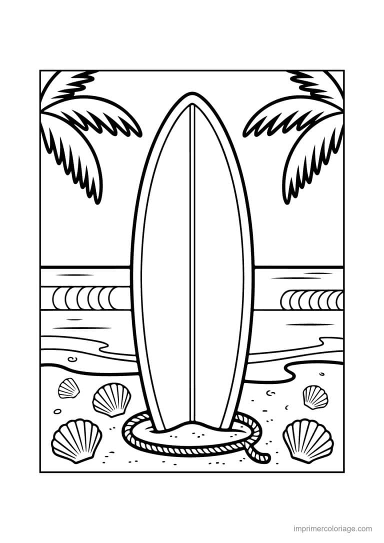 coloriage ete planche de surf - dessin gratuit &agrave; imprimer