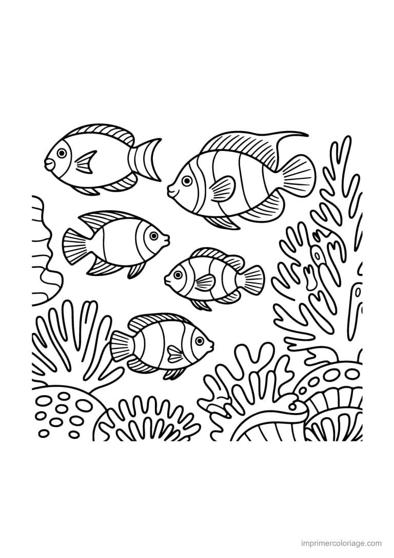 coloriage ete poissons tropicaux corail - dessin gratuit &agrave; imprimer