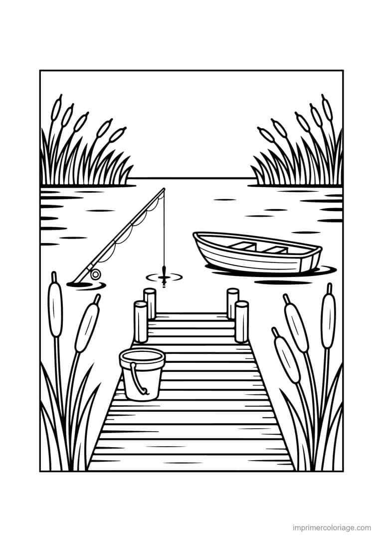 coloriage ete ponton de peche barque - dessin gratuit &agrave; imprimer