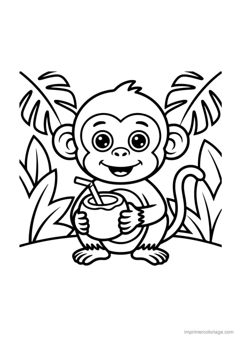 coloriage ete singe noix de coco - dessin gratuit &agrave; imprimer