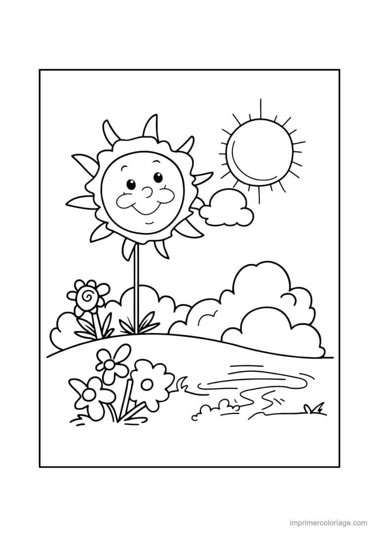 coloriage ete soleil souriant ile - dessin gratuit &agrave; imprimer