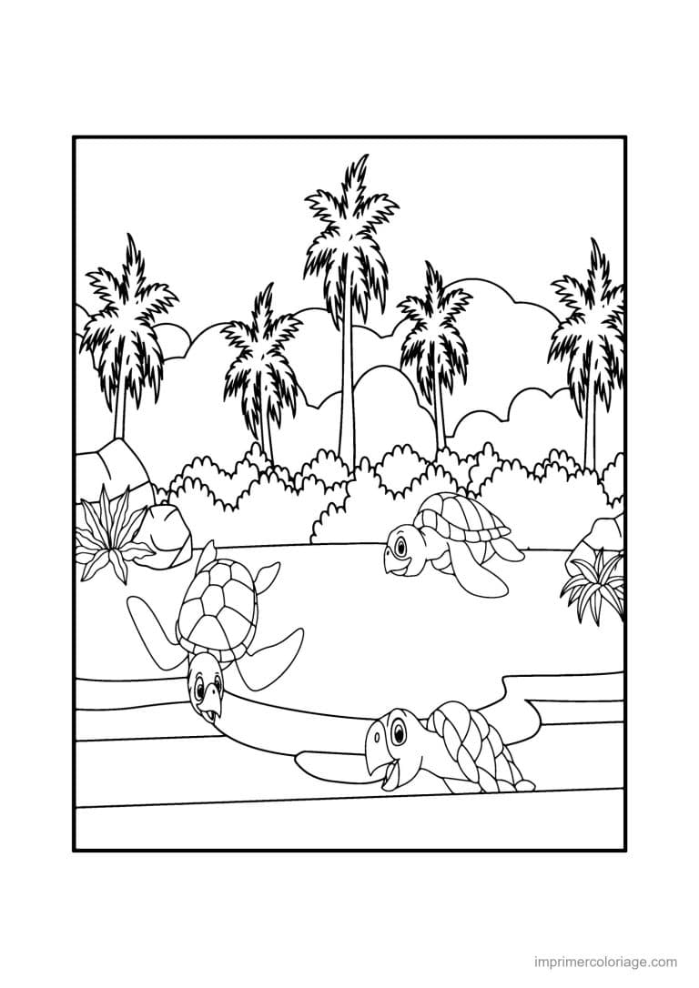 coloriage ete tortues de mer plage - dessin gratuit &agrave; imprimer