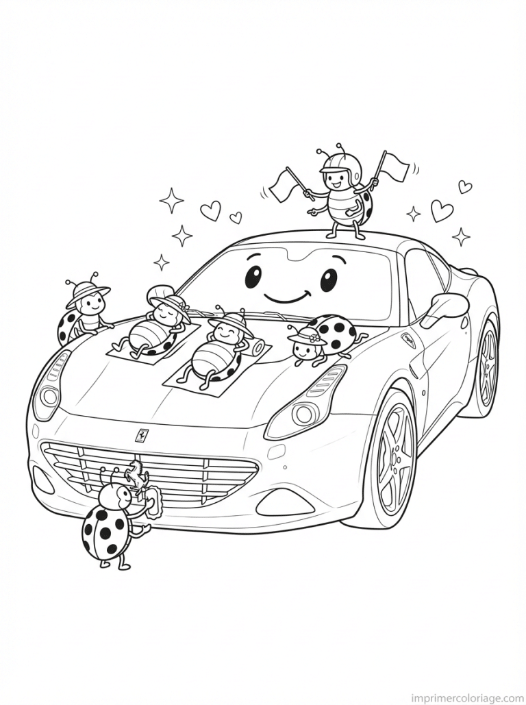 coloriage ferrari cute coccinelles bonnet - dessin gratuit &agrave; imprimer