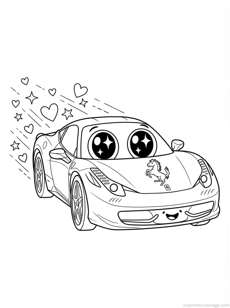coloriage ferrari cute yeux cheval - dessin gratuit &agrave; imprimer