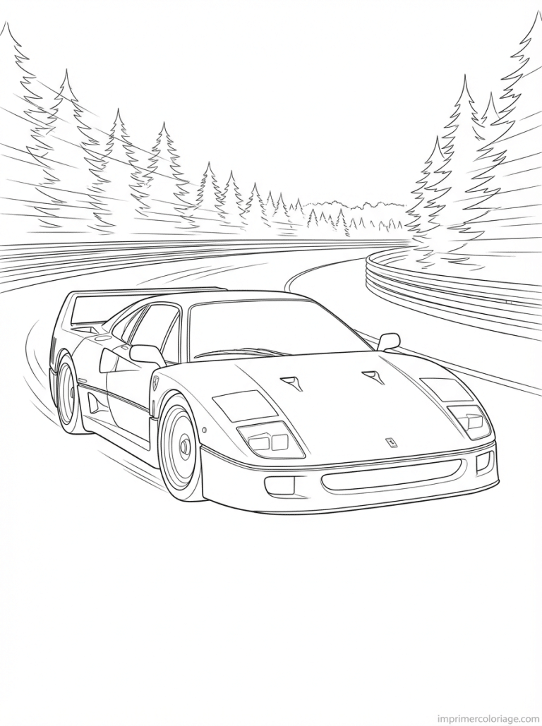 coloriage ferrari f40 nurburgring foret - dessin gratuit &agrave; imprimer