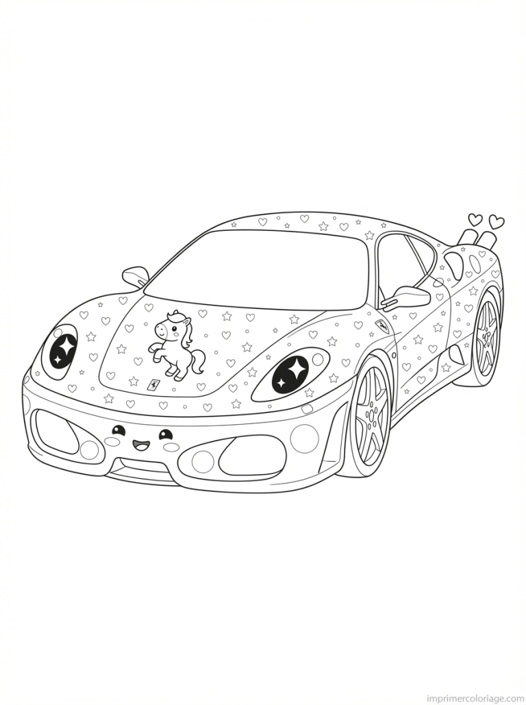 coloriage ferrari kawaii cheval coeurs - dessin gratuit &agrave; imprimer