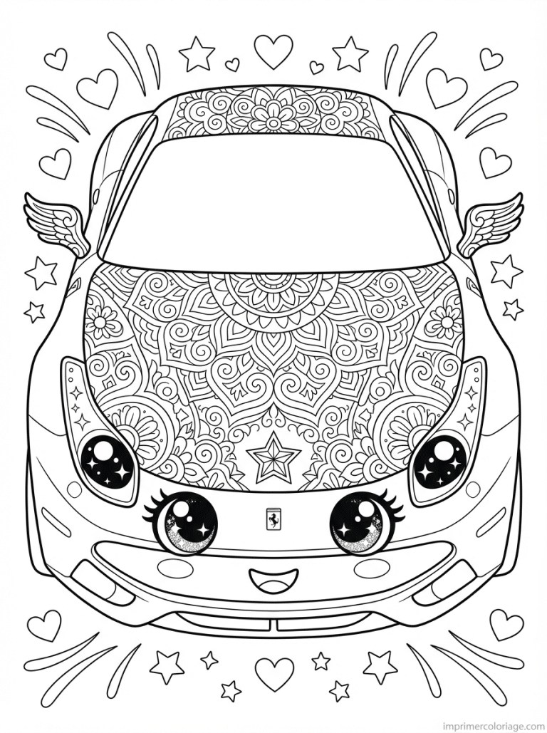 coloriage ferrari kawaii visage mandala - dessin gratuit &agrave; imprimer
